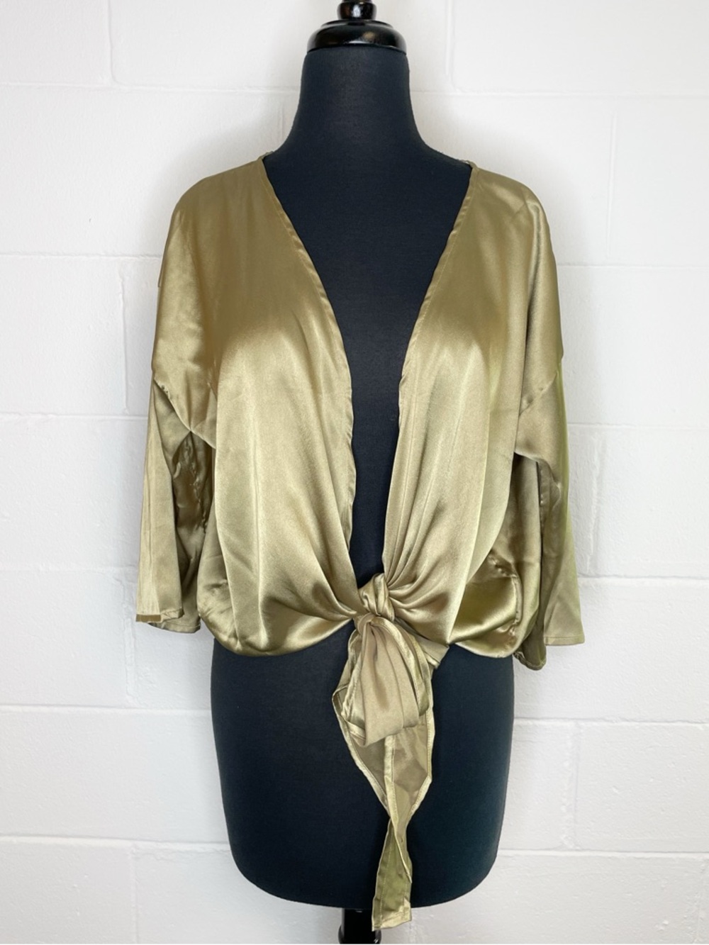 Urban Outfitters Gold Satin Tie Front Top